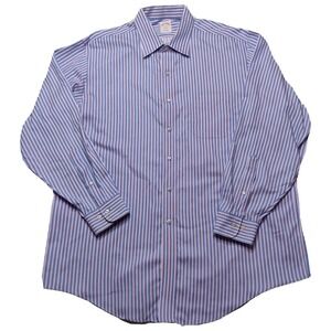Brooks Brothers 346 Men 17-4/5 Regent Pink & Blue Striped All Cotton Dress Shirt
